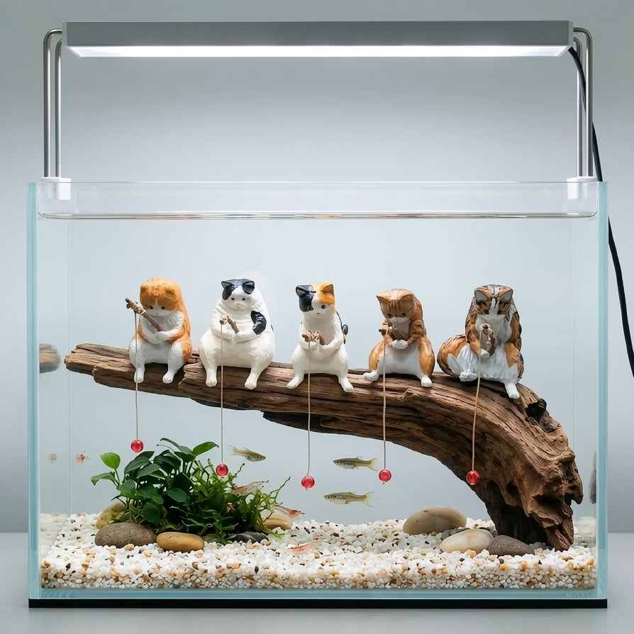 Aquarium Cat Ornament | Fish Tank Decor, Mini Hanging Figurine