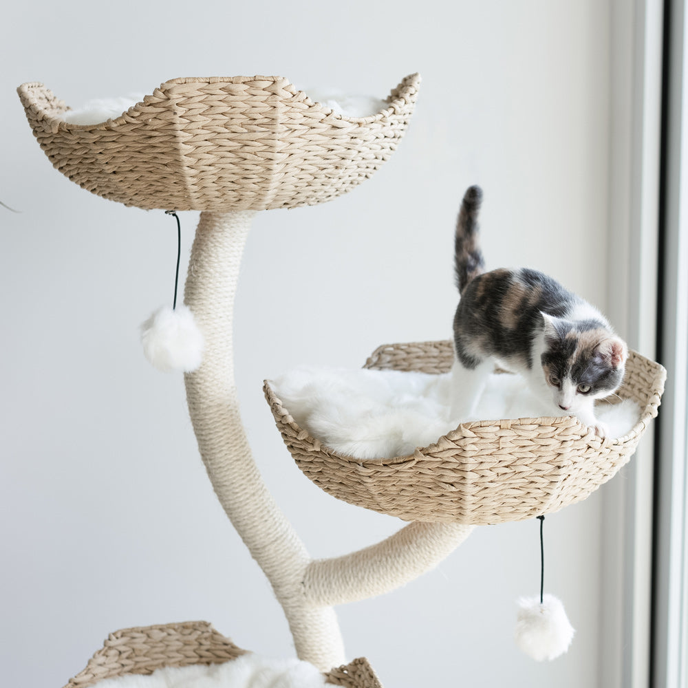 Mira | Cat Tree | 4-Basket Tall Tower, Curved Trunk | Up to 73" Height
