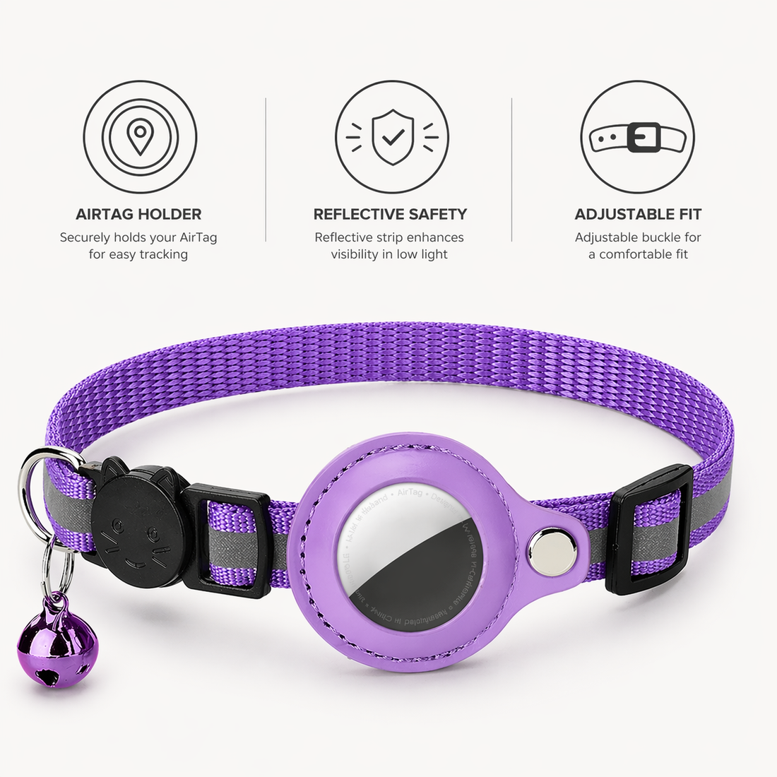 AirTag Cat Collar | Adjustable, Reflective, Bell | Tracker Holder