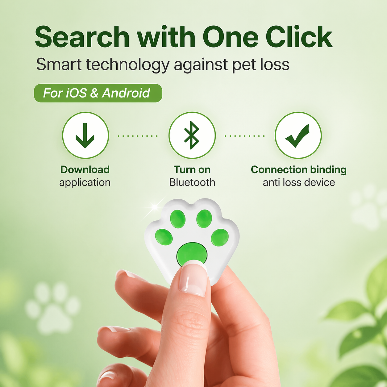 Pet Tracker | Bluetooth, iOS Android Compatible | Paw Tag Finder