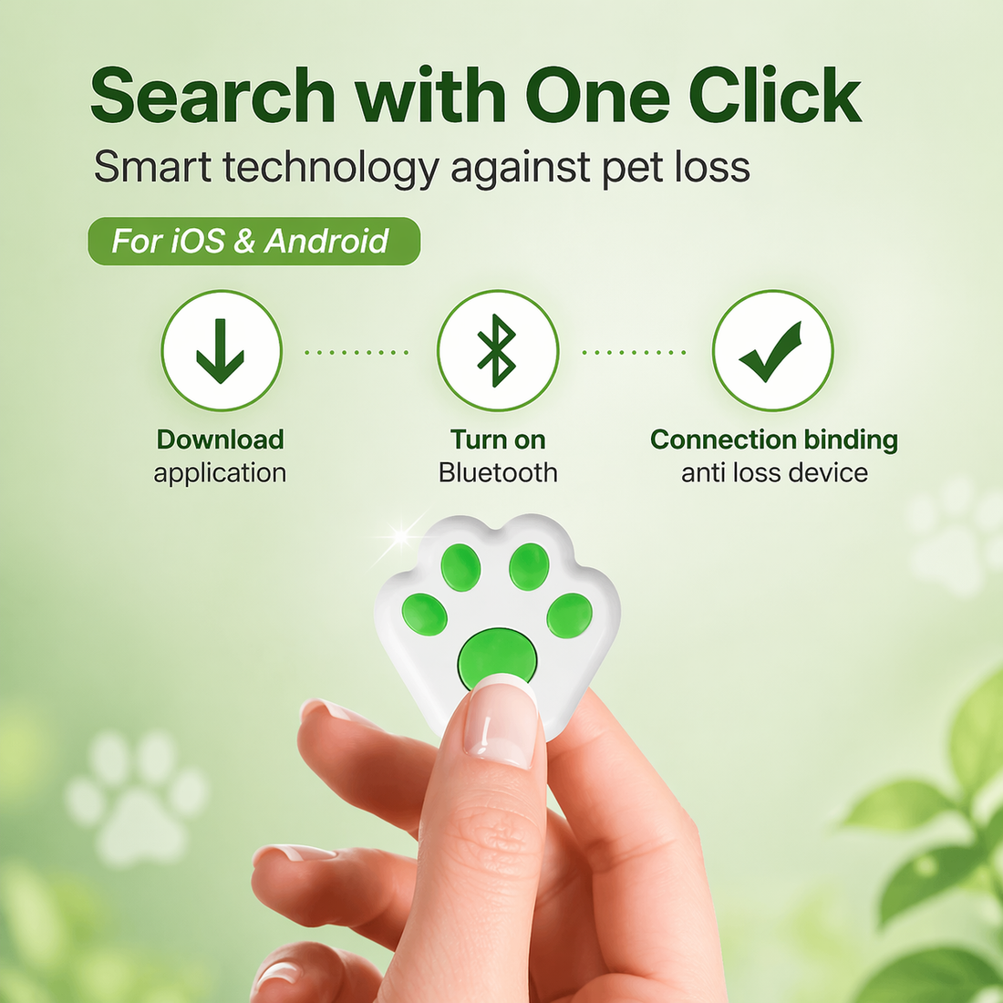 Pet Tracker | Bluetooth, iOS Android Compatible | Paw Tag Finder