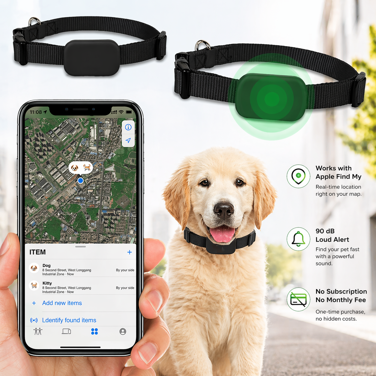 Pet Tracker | Apple Find My, iOS Compatible | Dog Cat Collar