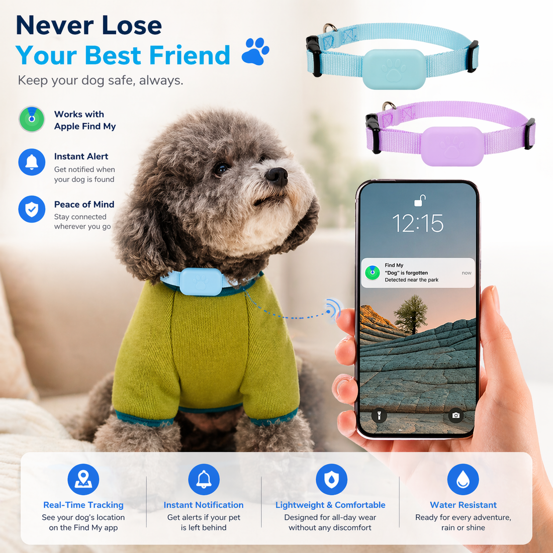 Pet Tracker | Apple Find My, iOS Compatible | Dog Cat Collar