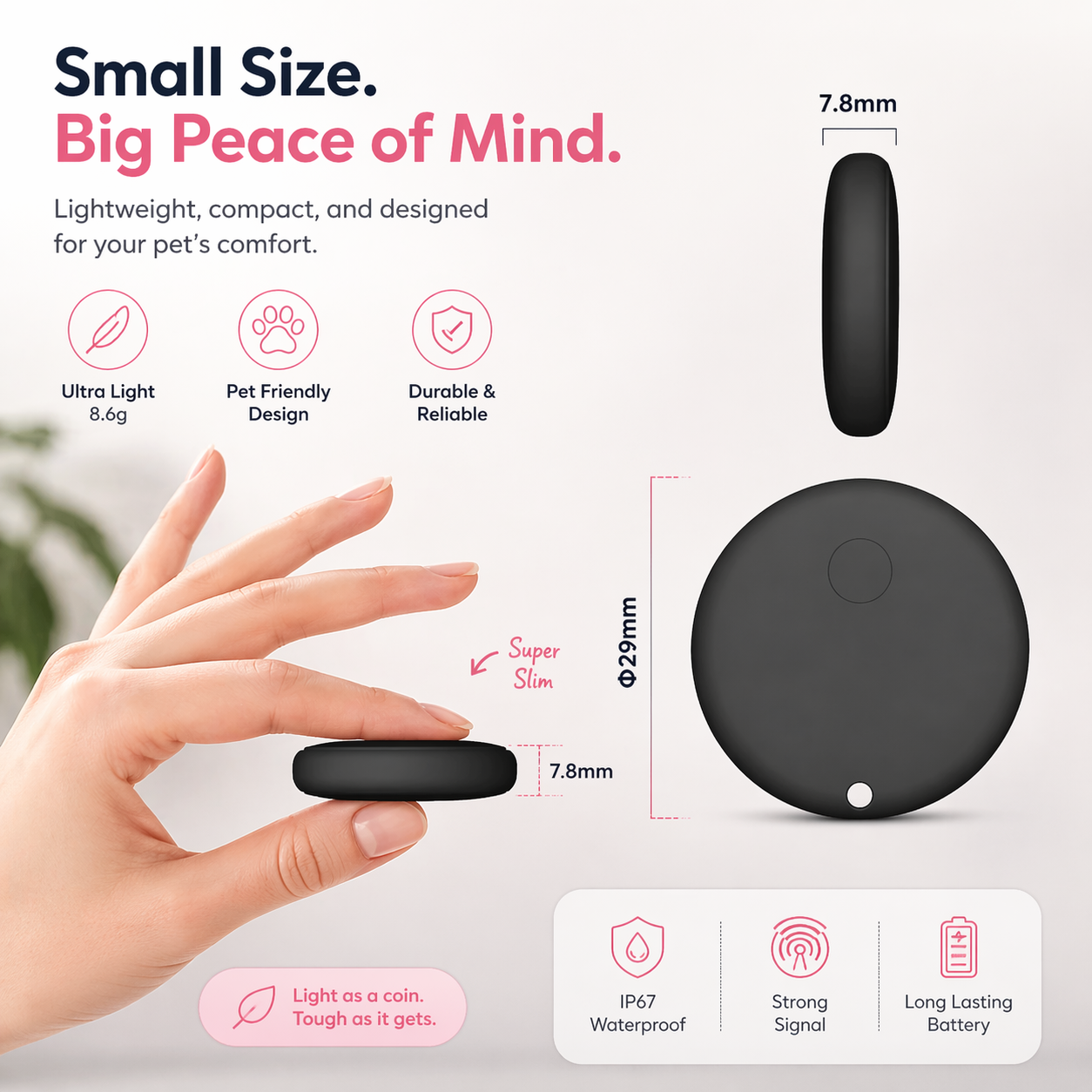 Pet Tracker Collar | Android Find My Device, Waterproof | Cat Dog
