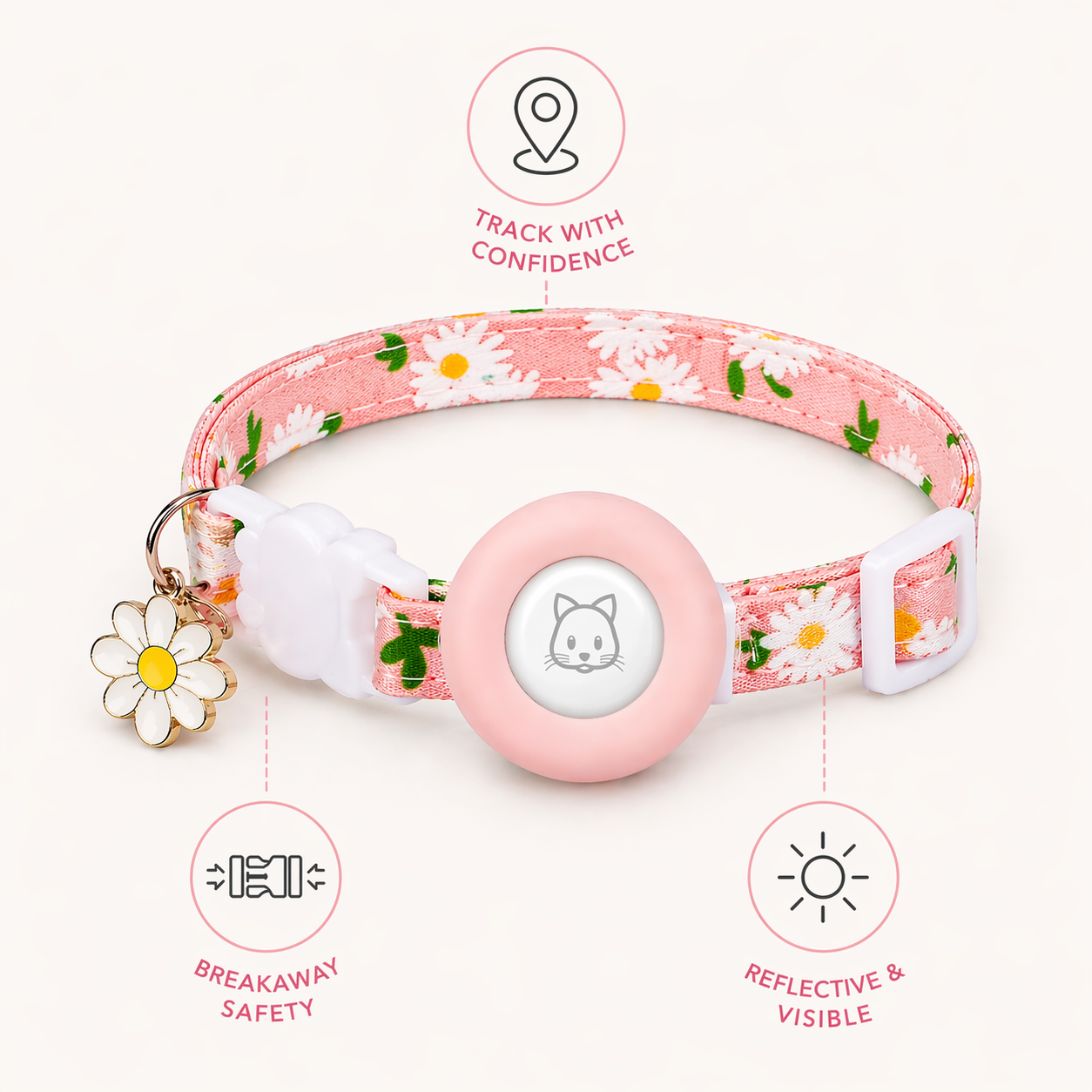 Cat AirTag Collar | Breakaway Tracker Holder, Reflective Bell