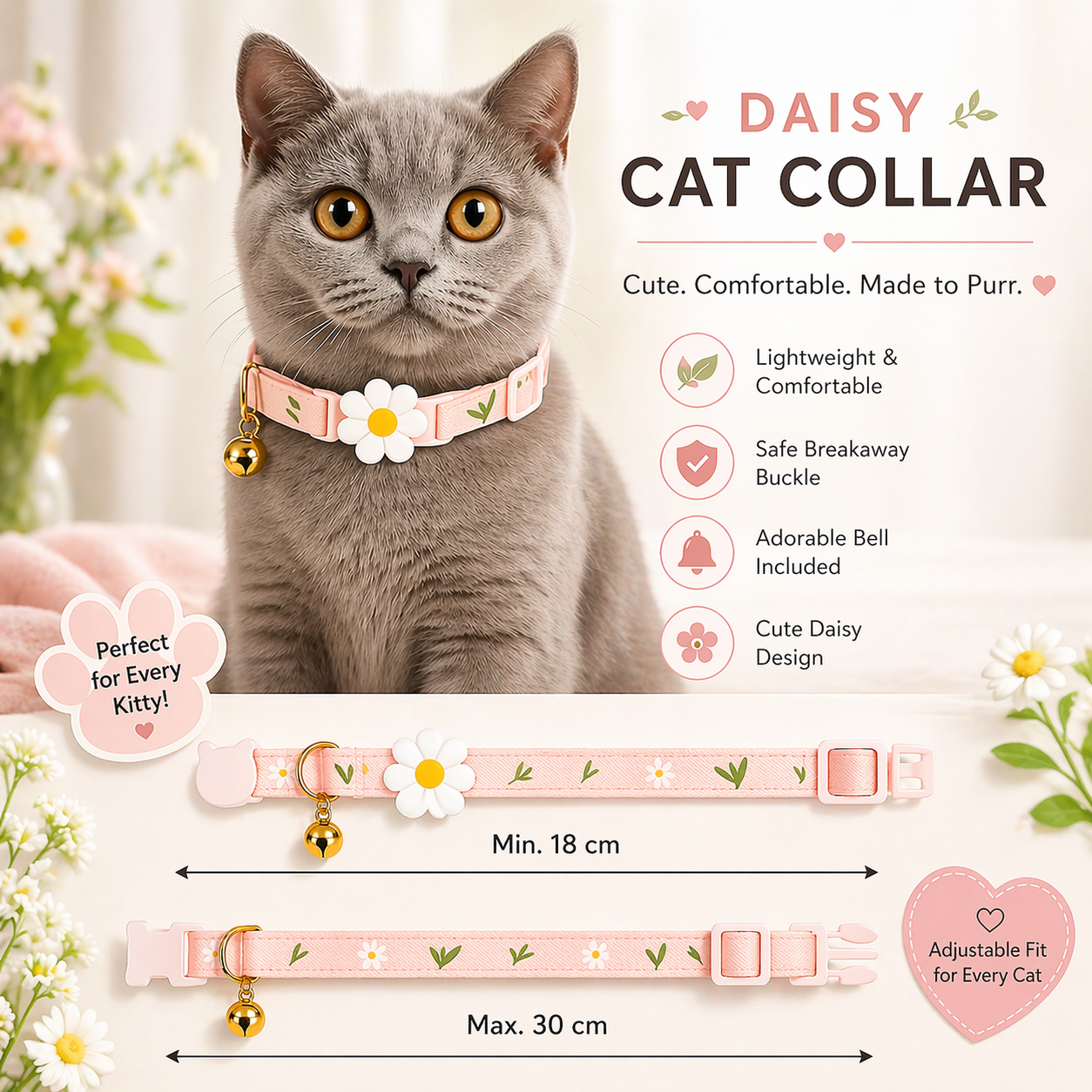 Cat AirTag Collar | Breakaway Tracker Holder, Reflective Bell