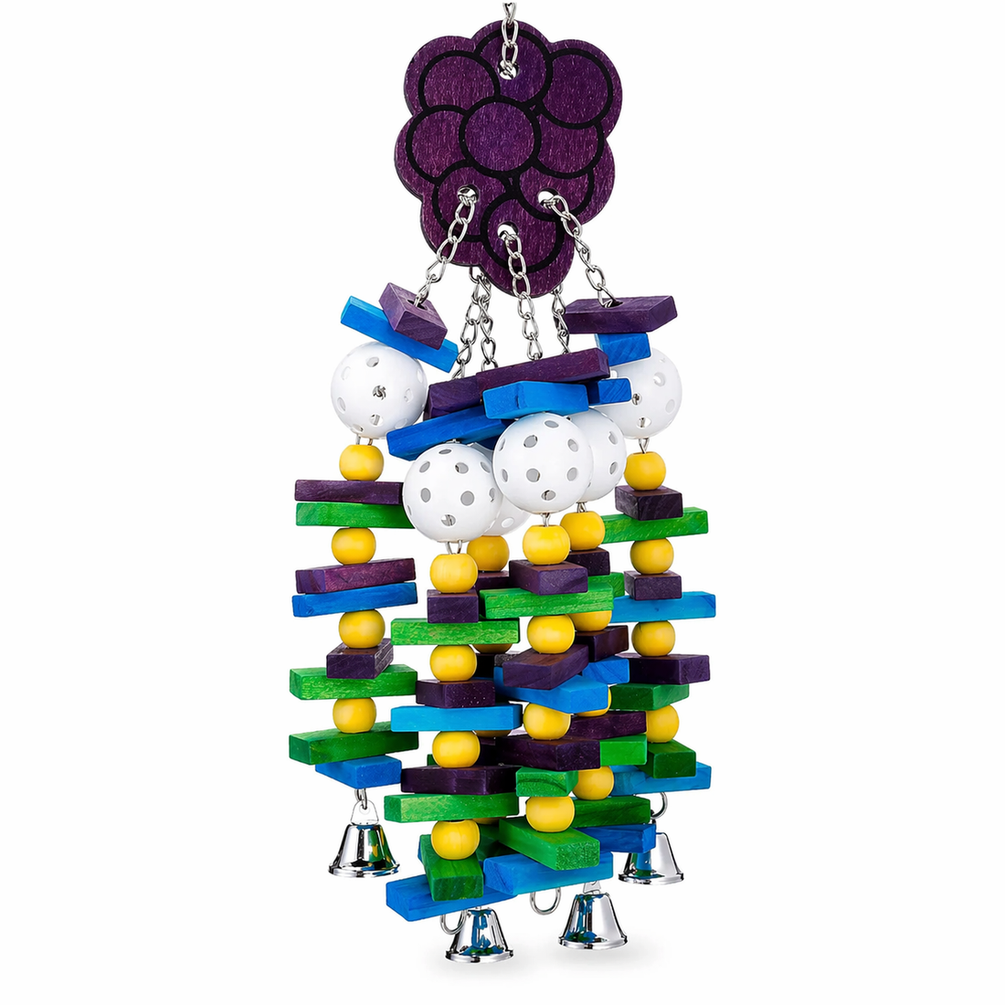 Bird Toy | Wooden Chew Blocks, Hanging Parrot Toy with Bells