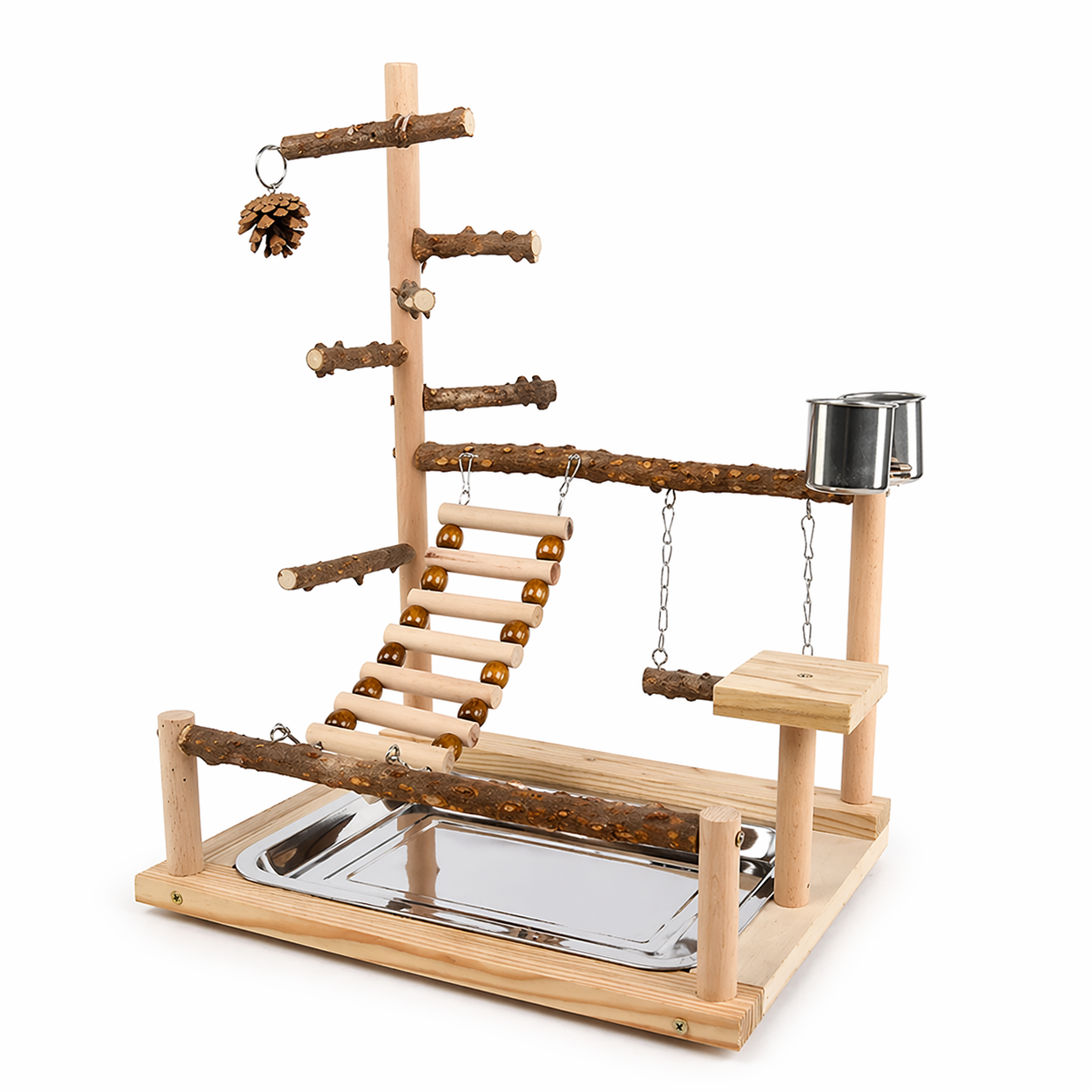 Bird Play Stand | Parrot Stand, Wooden Perch, Ladder, Swing, Feeder Tray