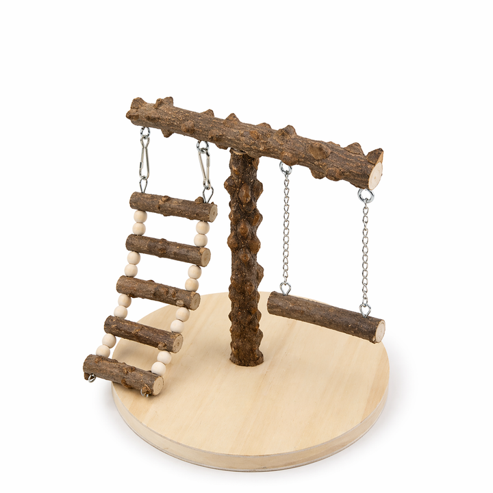 Bird Play Stand | Parrot Stand, Wooden Perch, Ladder, Swing, Feeder Tray
