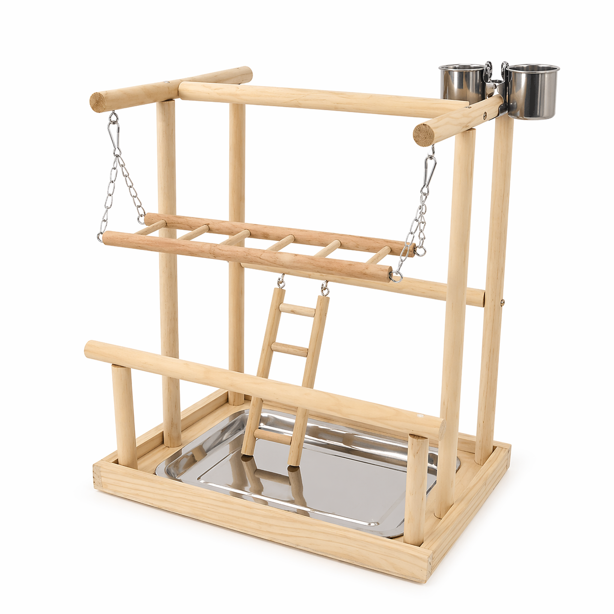 Bird Play Stand | Parrot Stand, Wooden Perch, Ladder, Swing, Feeder Tray
