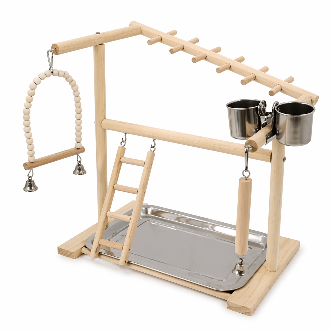 Bird Play Stand | Parrot Stand, Wooden Perch, Ladder, Swing, Feeder Tray