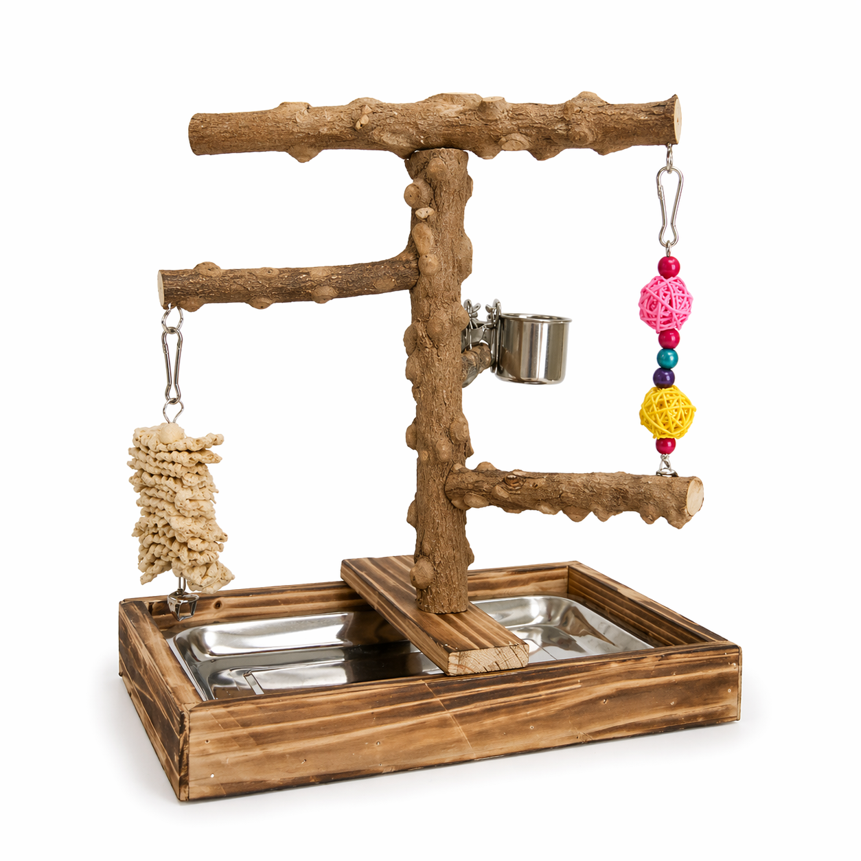 Bird Play Stand | Parrot Stand, Wooden Perch, Ladder, Swing, Feeder Tray