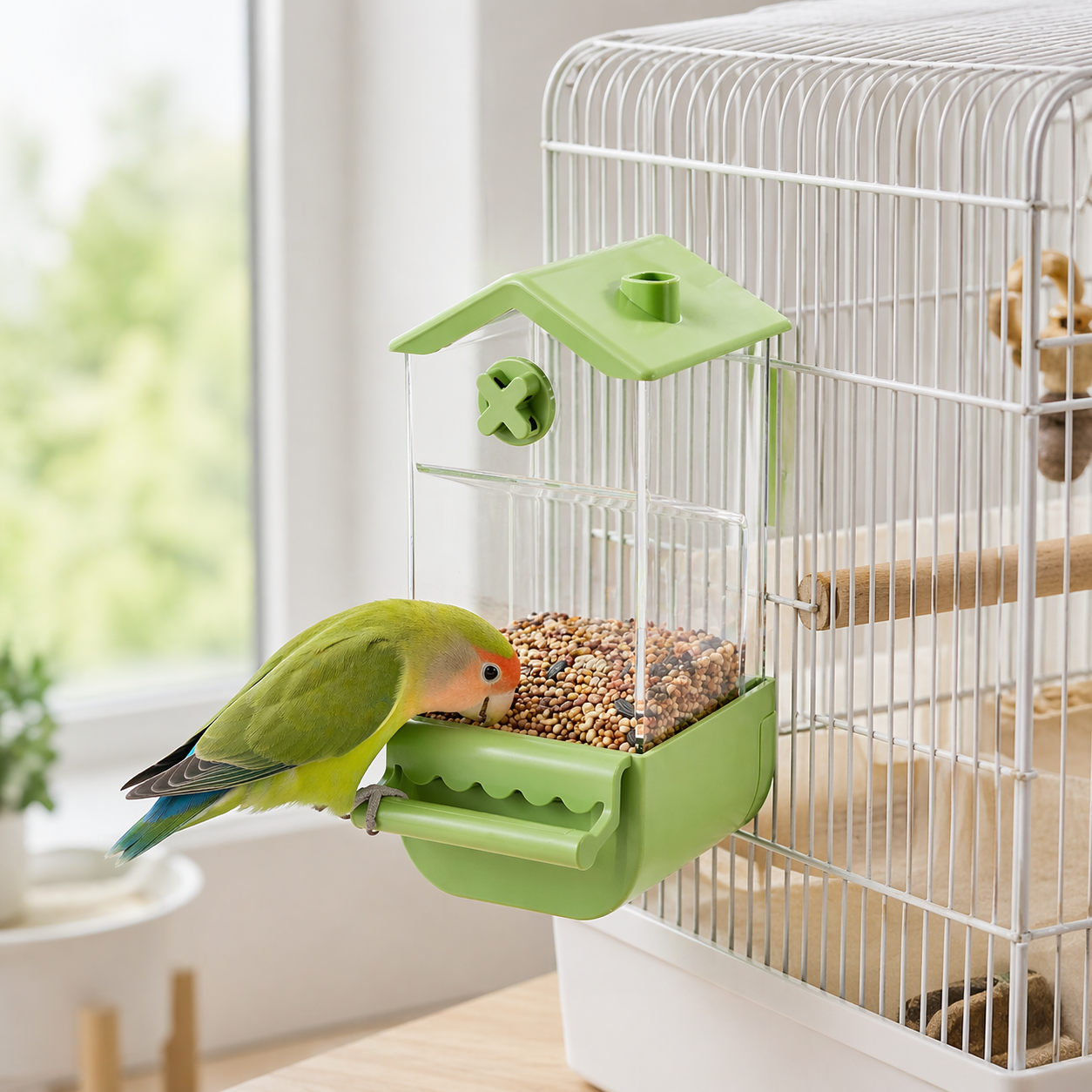 Bird Feeder | Automatic Cage Feeder, No Mess, Anti Spill, Transparent