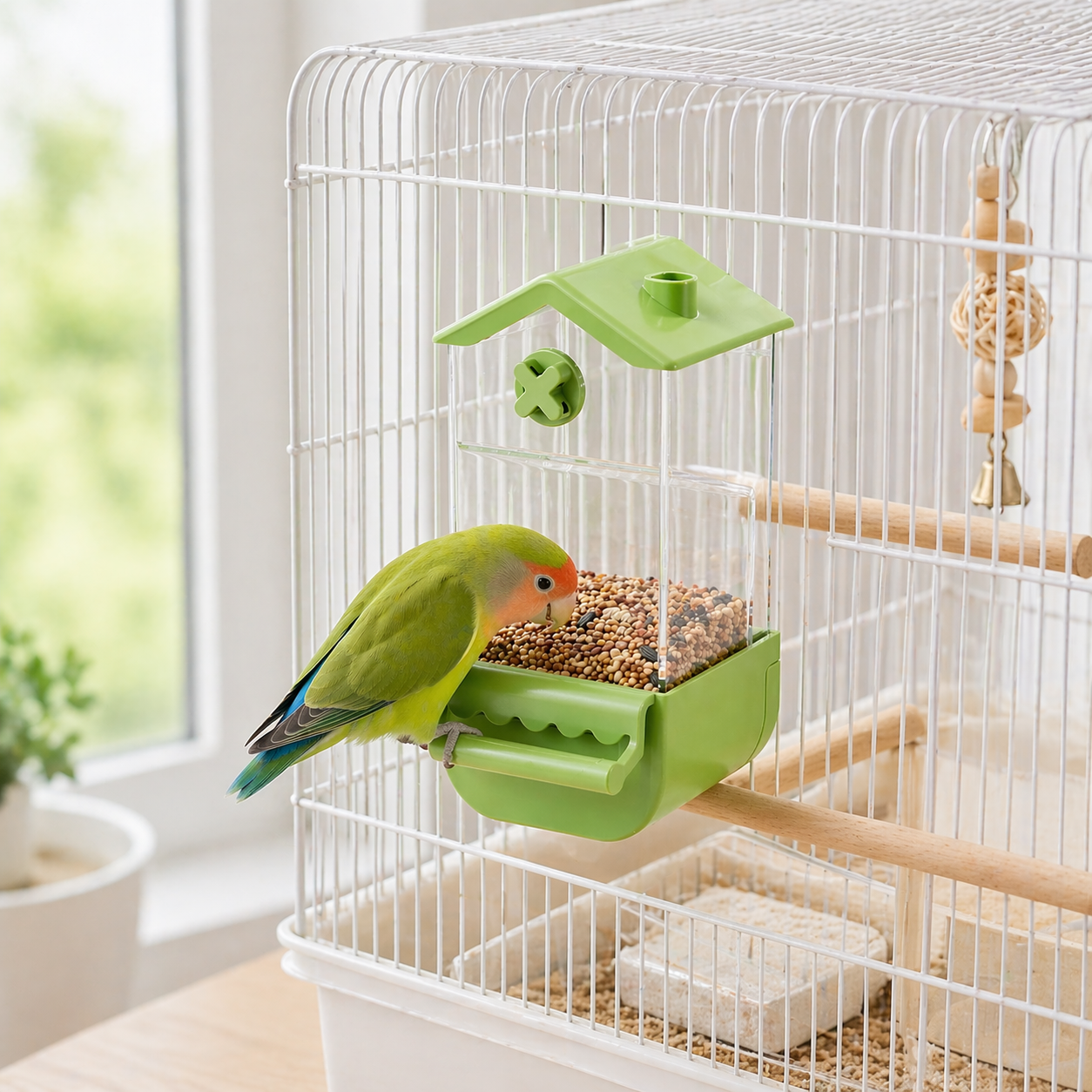 Bird Feeder | Automatic Cage Feeder, No Mess, Anti Spill, Transparent