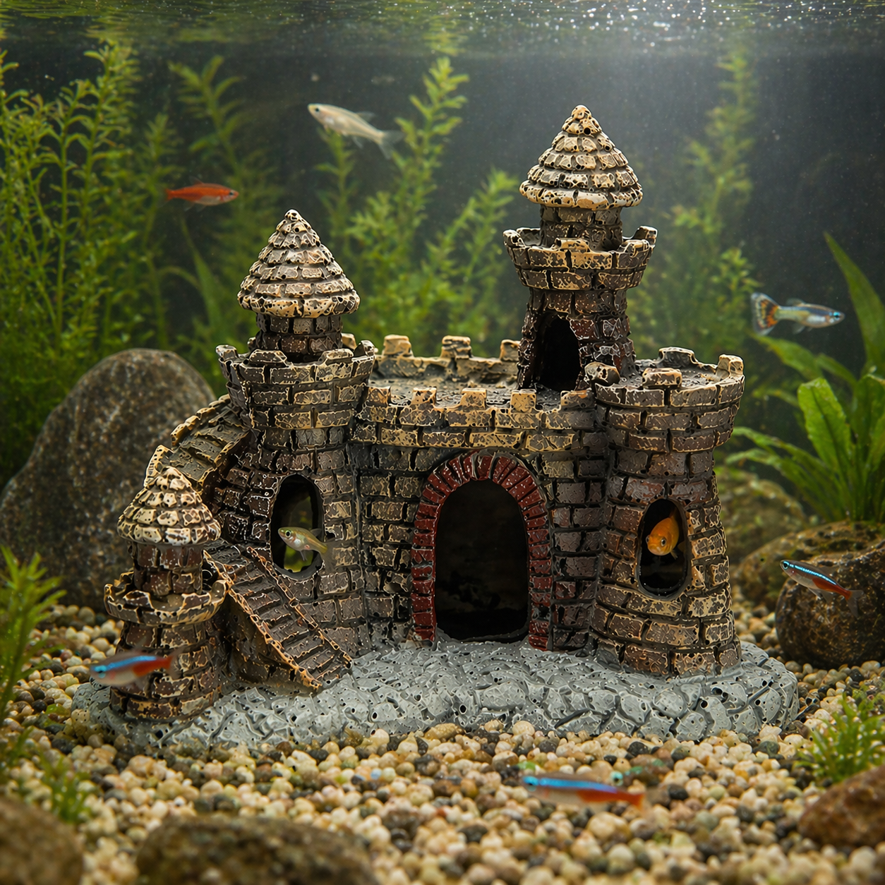Aquarium Castle Ornament | Resin Stone Fish Tank Decor, Medieval Style