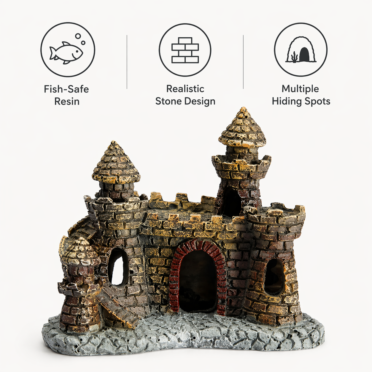 Aquarium Castle Ornament | Resin Stone Fish Tank Decor, Medieval Style