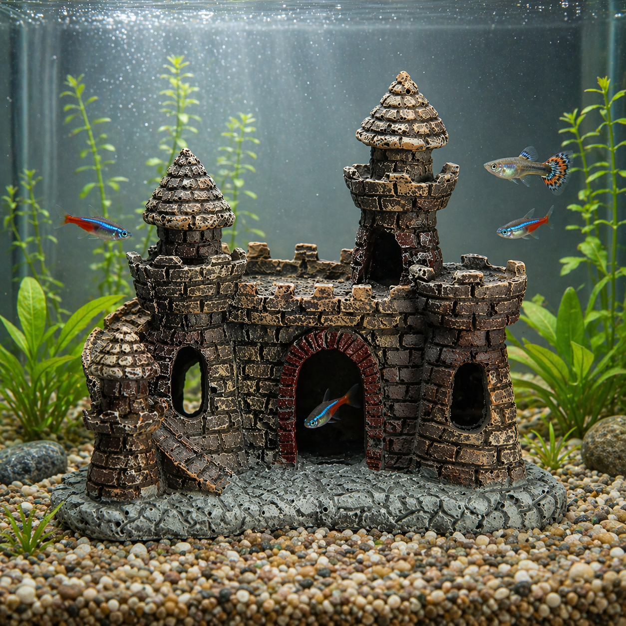 Aquarium Castle Ornament | Resin Stone Fish Tank Decor, Medieval Style