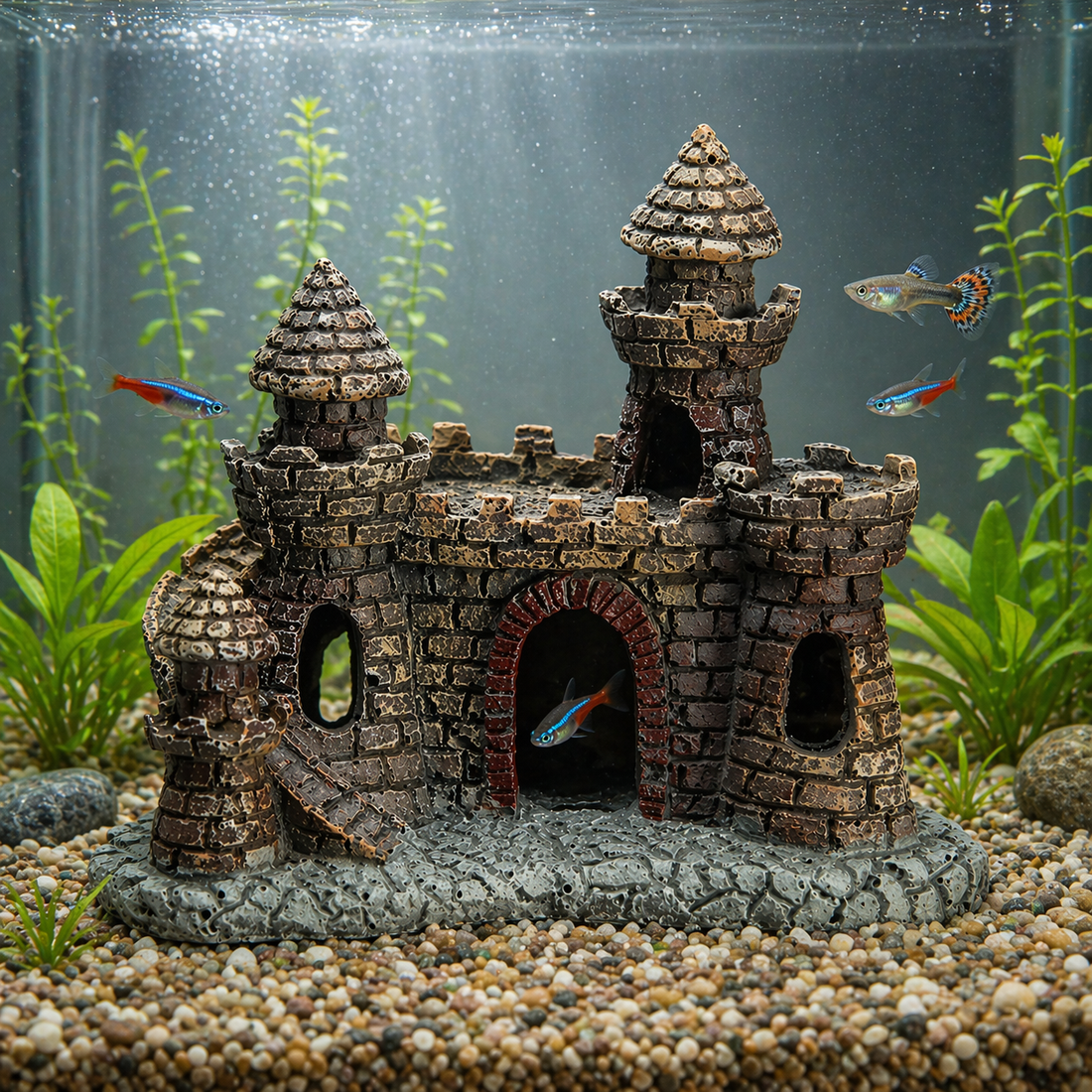 Aquarium Castle Ornament | Resin Stone Fish Tank Decor, Medieval Style