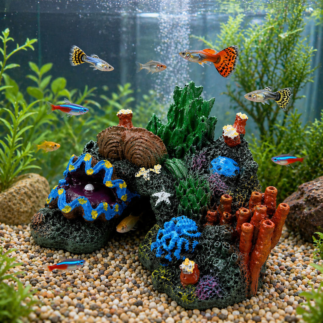 Resin Fish Tank Ornament - Simulated Coral Reef Island - Aquarium Plant