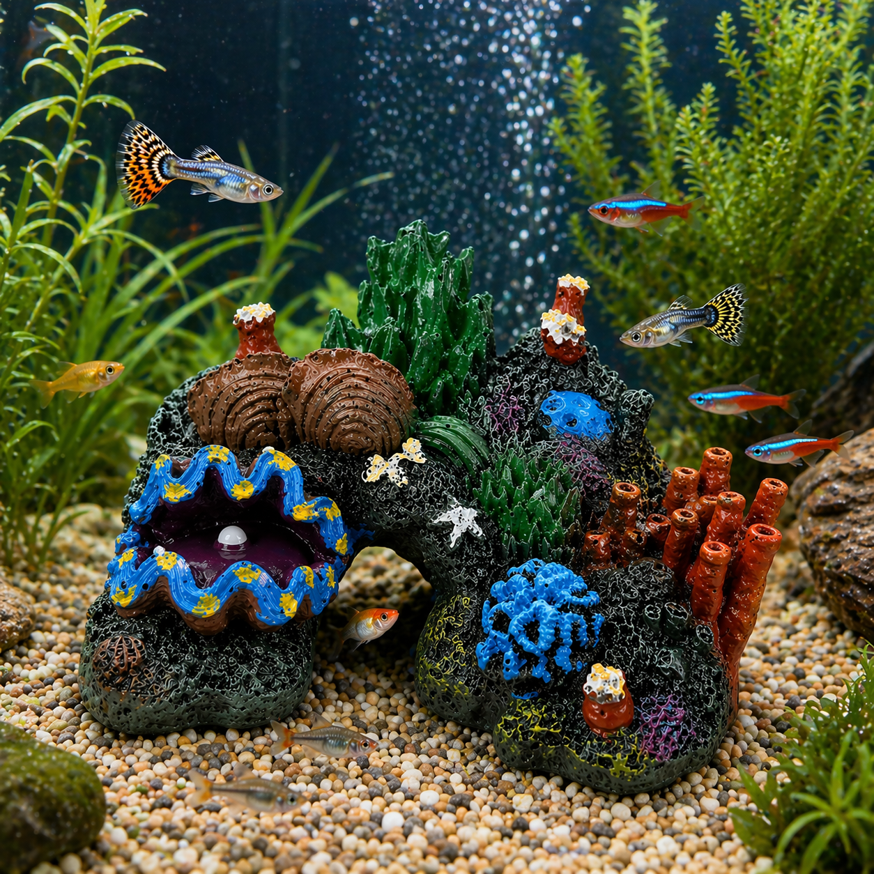 Resin Fish Tank Ornament - Simulated Coral Reef Island - Aquarium Plant
