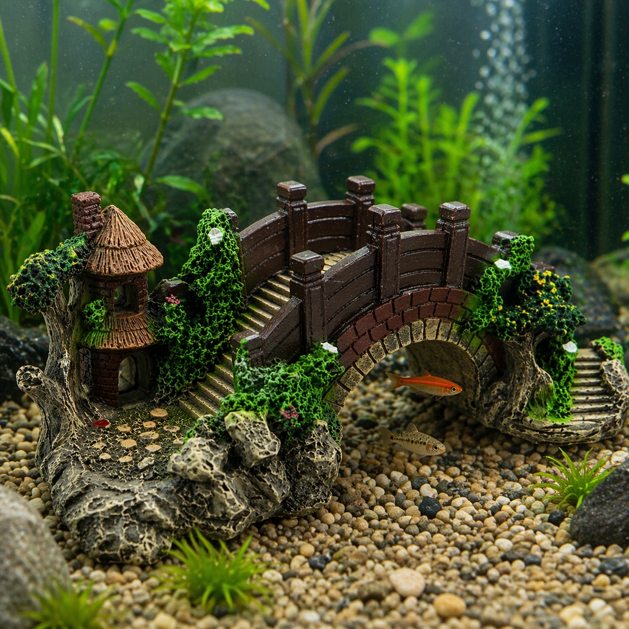 Aquarium Bridge Ornament | Resin Fish Tank Decor, Cave Hideout
