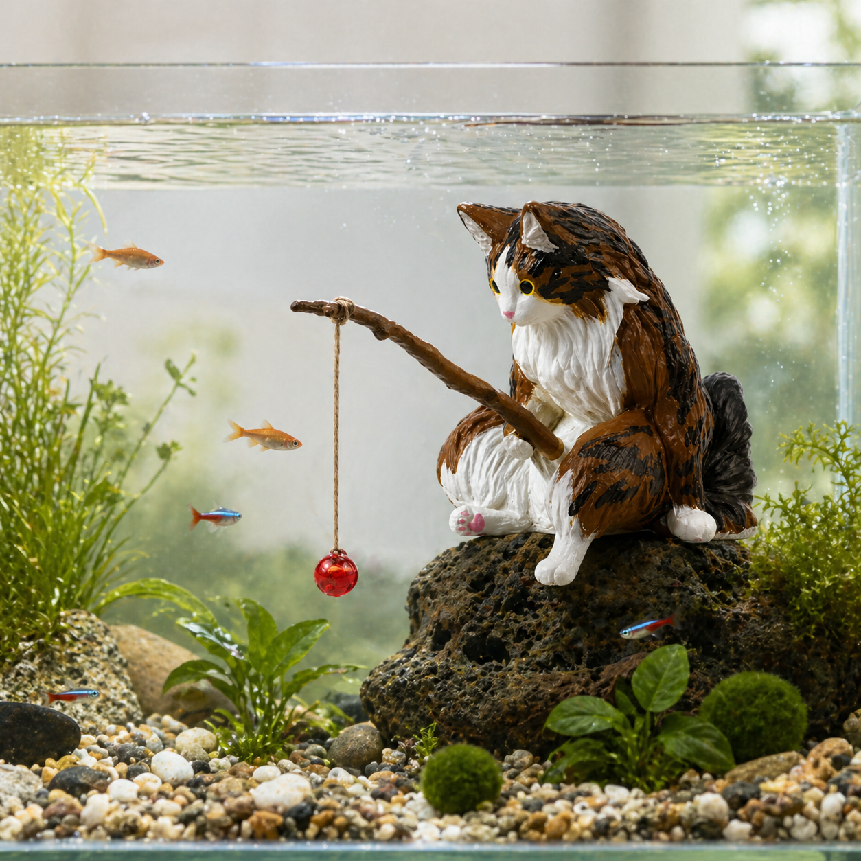 Aquarium Cat Ornament | Fish Tank Decor, Mini Hanging Figurine