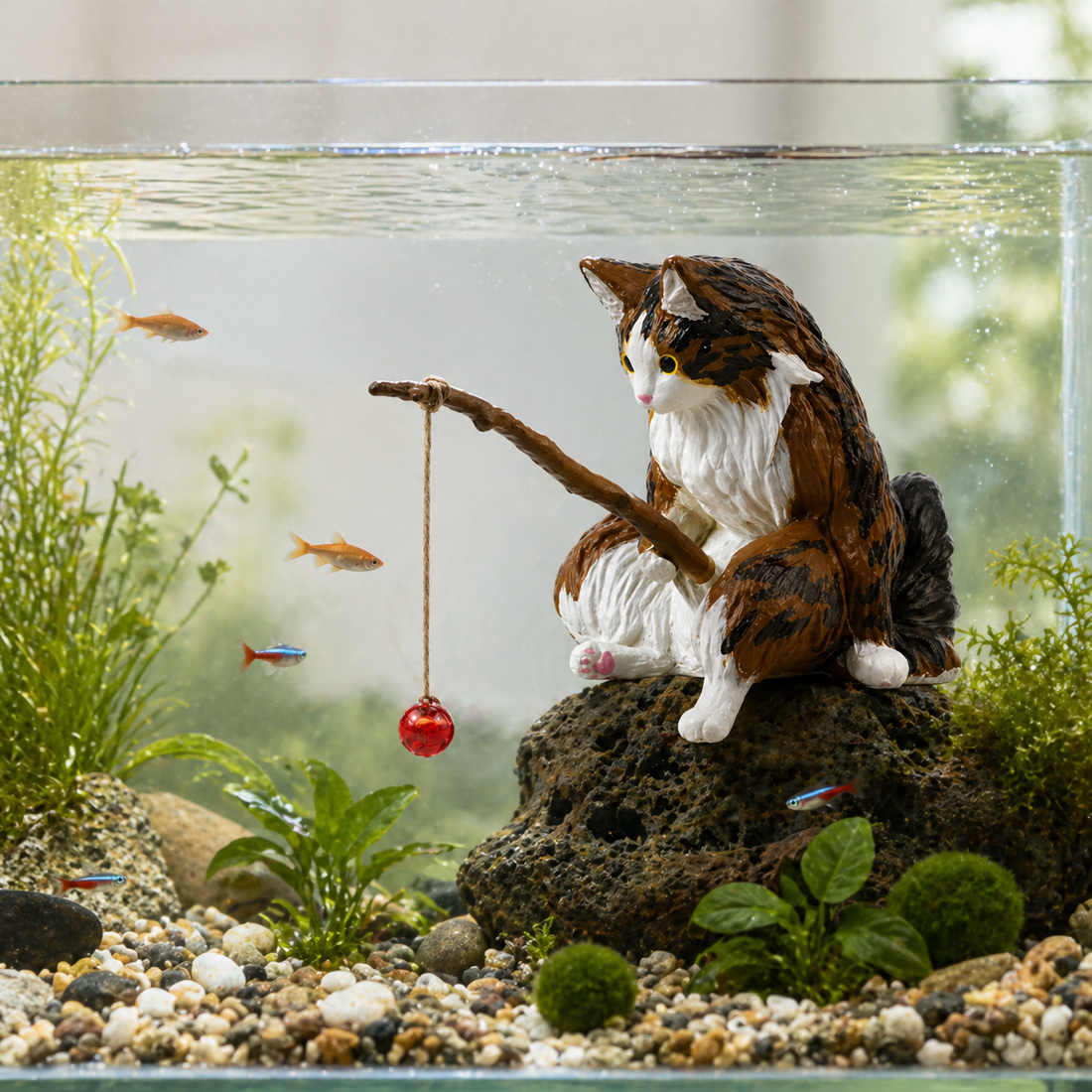 Aquarium Cat Ornament | Fish Tank Decor, Mini Hanging Figurine