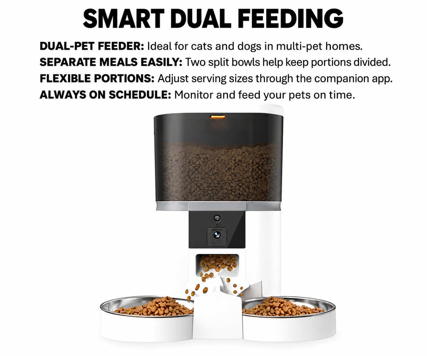 Automatic Feeder - Dual 4L, HD Camera, App Control, 2 Pets