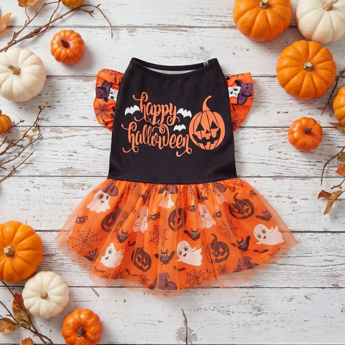 Gigi | Halloween Pet Costume | Dog & Cat Tutu Dress | Orange Mesh