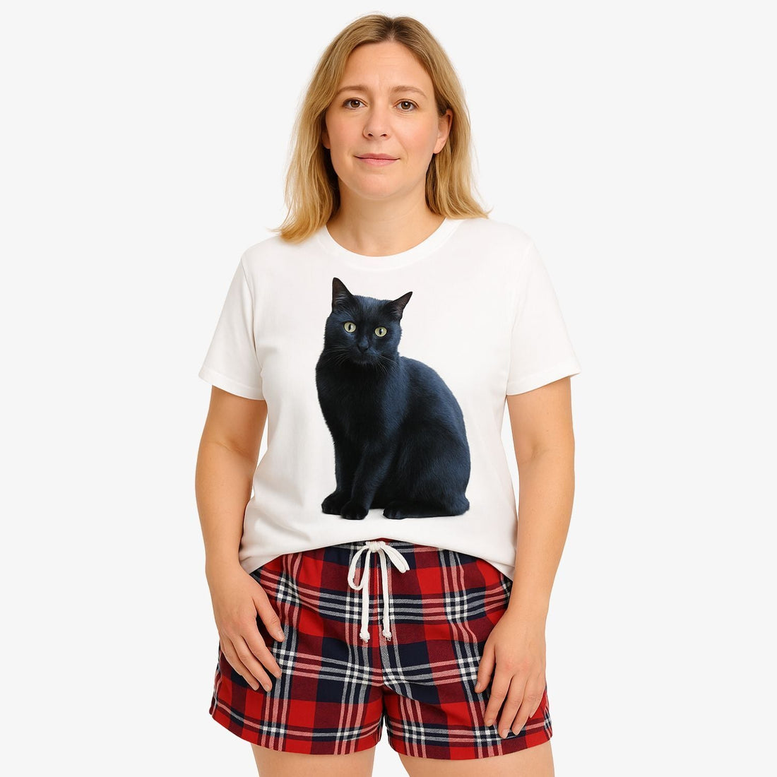 Calla | Personalized Pet Parent Gift | Women's Cat Pyjamas | Red Tartan Shorts Set