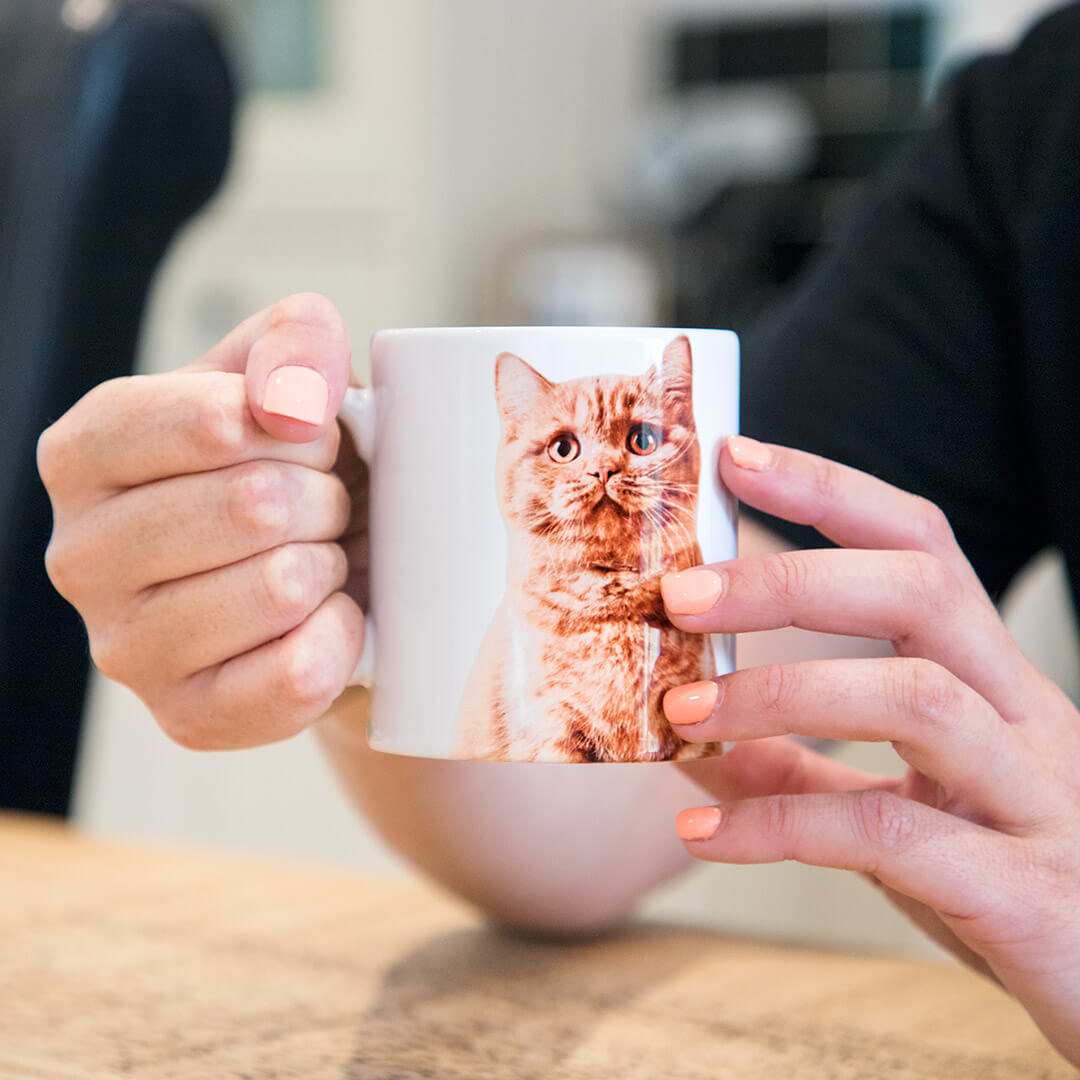 Halle | Personalized Pet Parent Gift Mug | Custom Cat Face | White Ceramic