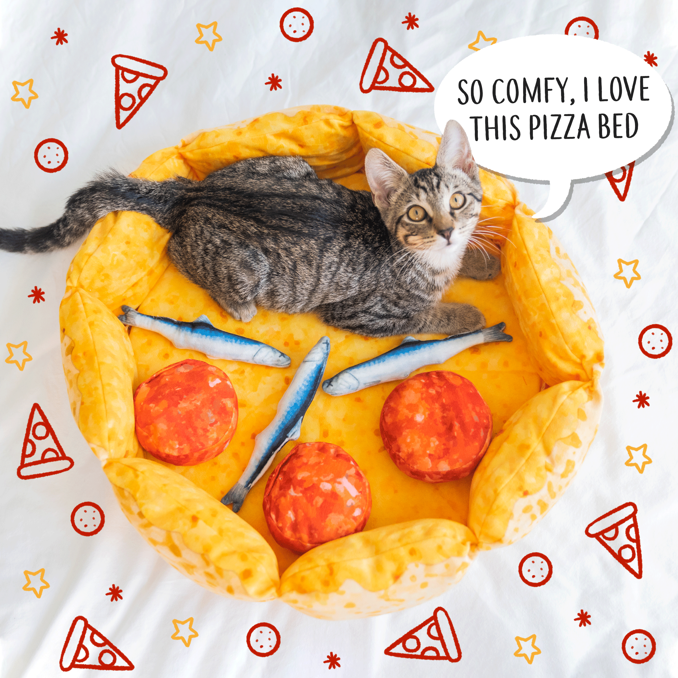 Pizza Pet Bed with Pillows | Plush, Round